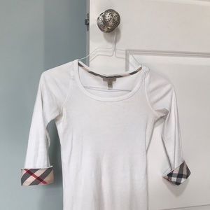 Burberry 3/4 sleeve top with plaid cuffs